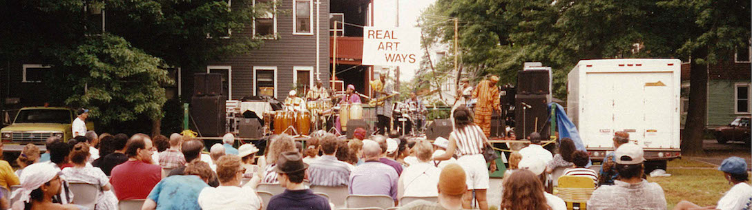 Historic photo of an early outdoor live concert at Real Art Ways