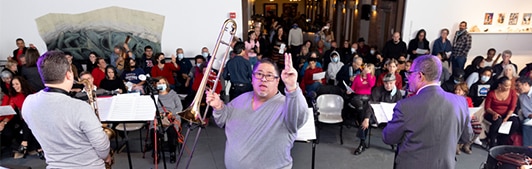 Papo Vazquez and the Mighty Pirates performing on stage at Real Art Ways.