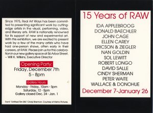 RAW at 15 exhibition postcard, featuring Ida Appleboorg's name.