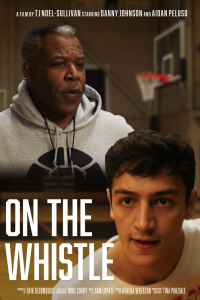 "On the Whistle" movie poster, shows a coach and basketball player