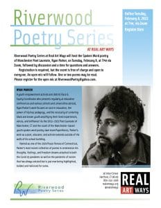 Riverwood Poetry flyer, poet Ryan Parker