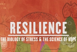 The title of the movie Resilience over a picture of a brain