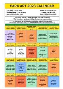 Park art schedule for summer 2023.
