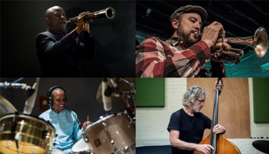 A collage of musicians playing in Improvisations Now.