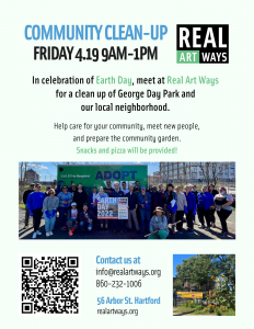 A flyer for Real Art Ways' Community Clean Up.